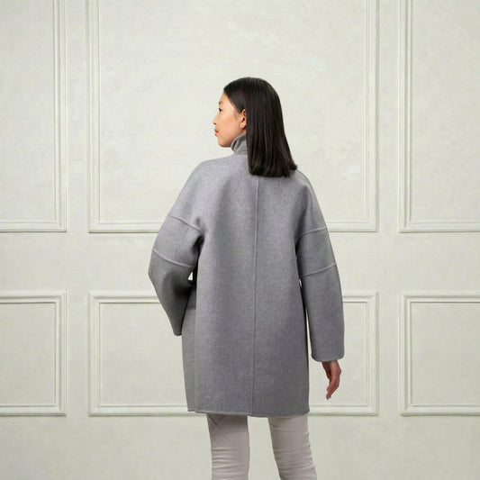 Collarless Short Wool Coat - Blue Sky Cashmere
