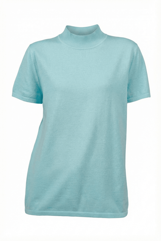 Cotton Silk Cashmere Blend Crew Neck T-Shirt - Blue Sky Cashmere