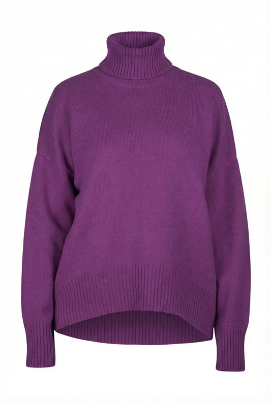 Diana Ribbed Cashmere Mock Turtleneck - Blue Sky Cashmere