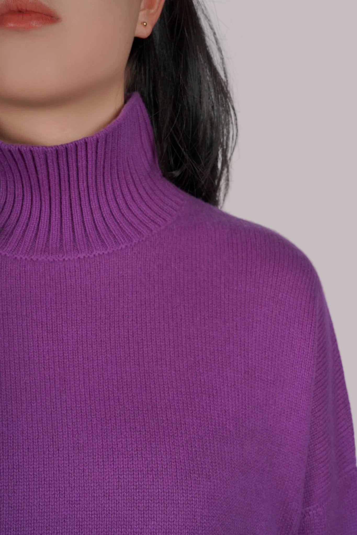 Diana Ribbed Cashmere Mock Turtleneck - Blue Sky Cashmere
