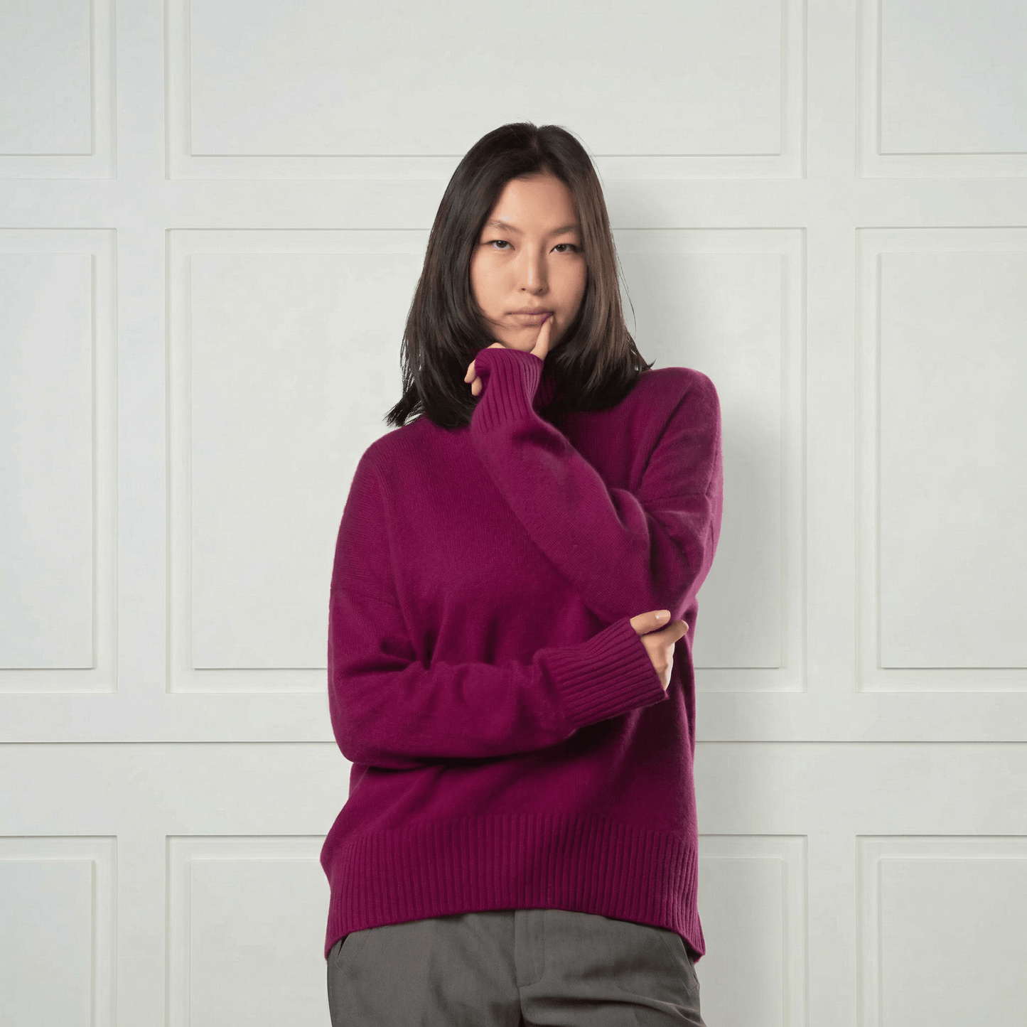 Diana Ribbed Cashmere Mock Turtleneck - Blue Sky Cashmere