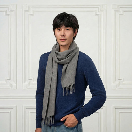 Fringed Camel Scarf - Blue Sky Cashmere