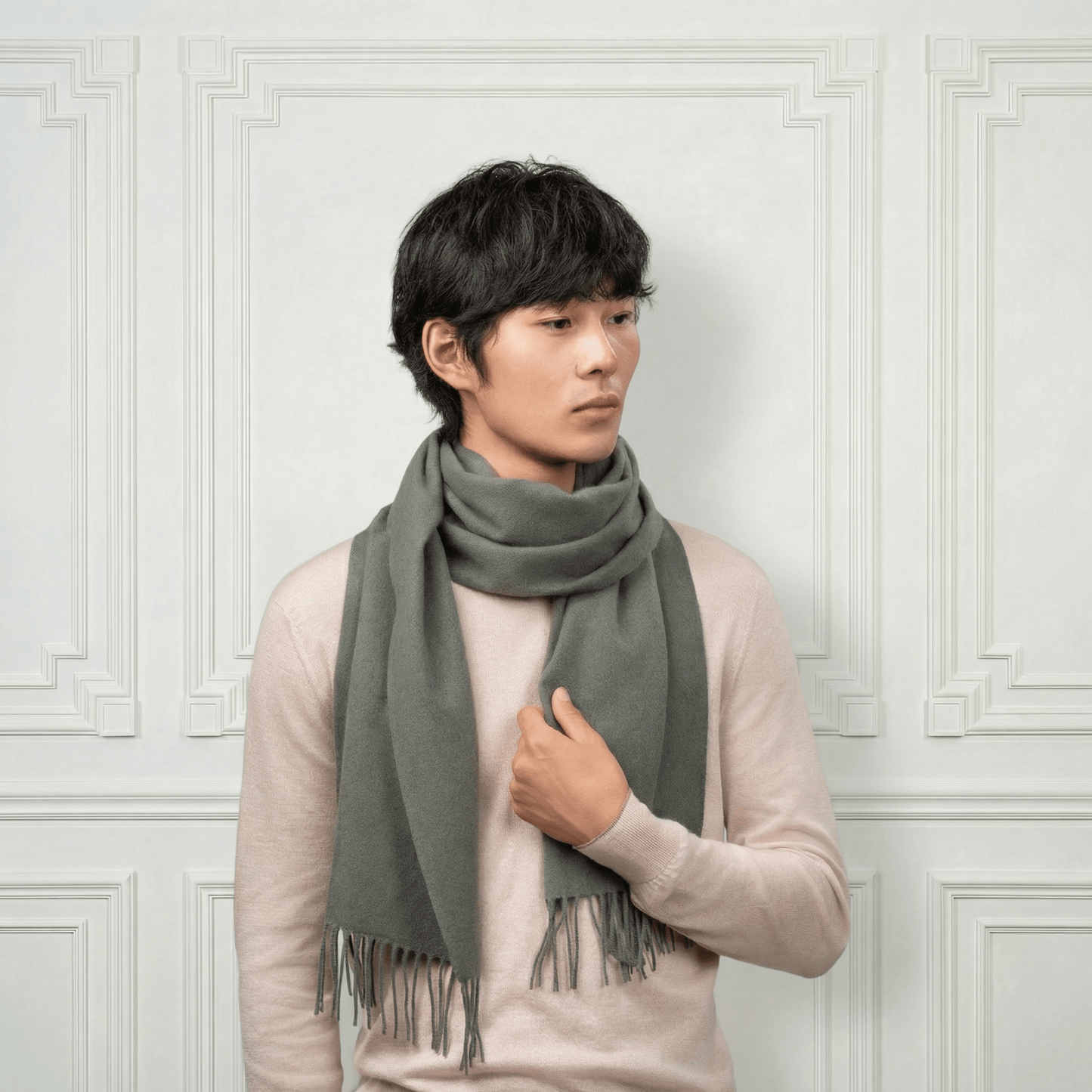 Fringed Cashmere Scarf - Blue Sky Cashmere