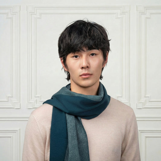 Fringed Cashmere Two Toned Scarf - Blue Sky Cashmere