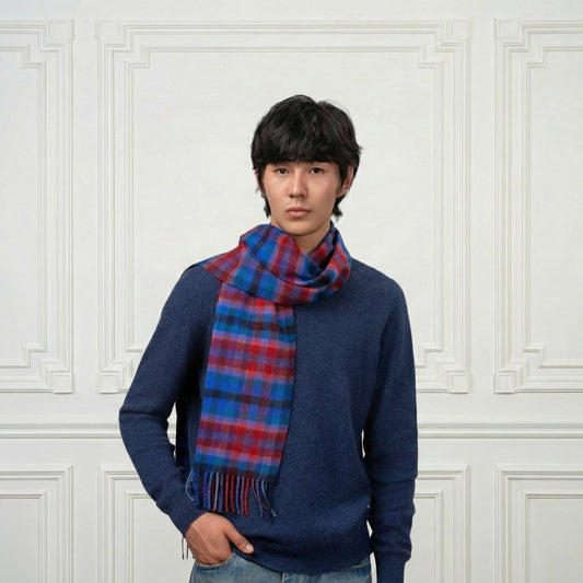 Fringed Cashmere&Wool Multicolored Scarf - Blue Sky Cashmere