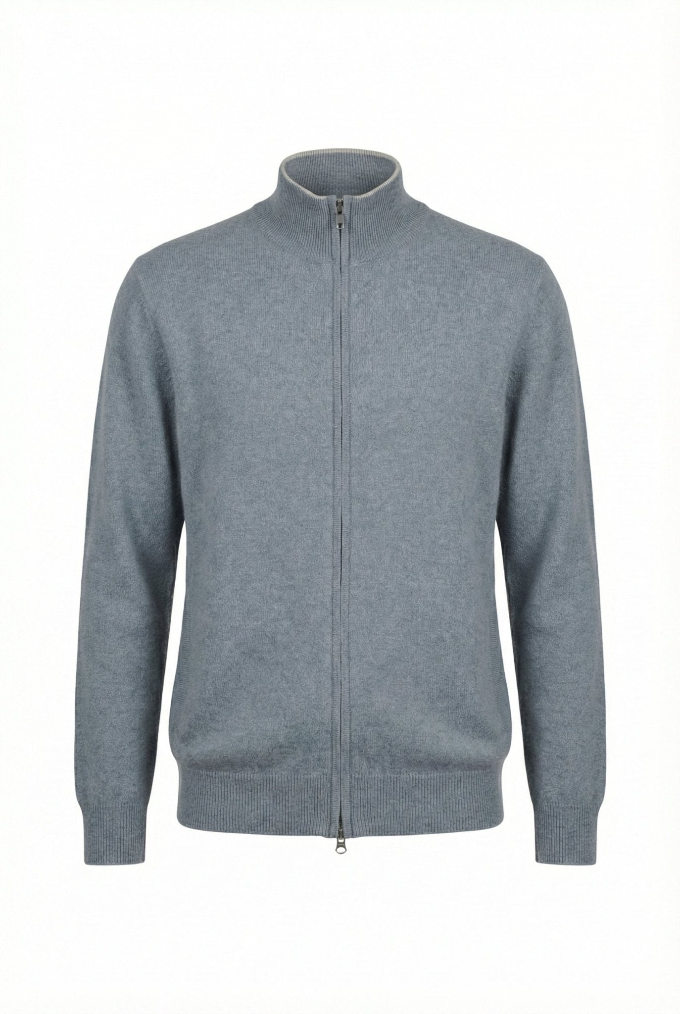 Alexander Zipper Cashmere Sweater - Contrasting Collar - Blue Sky Cashmere