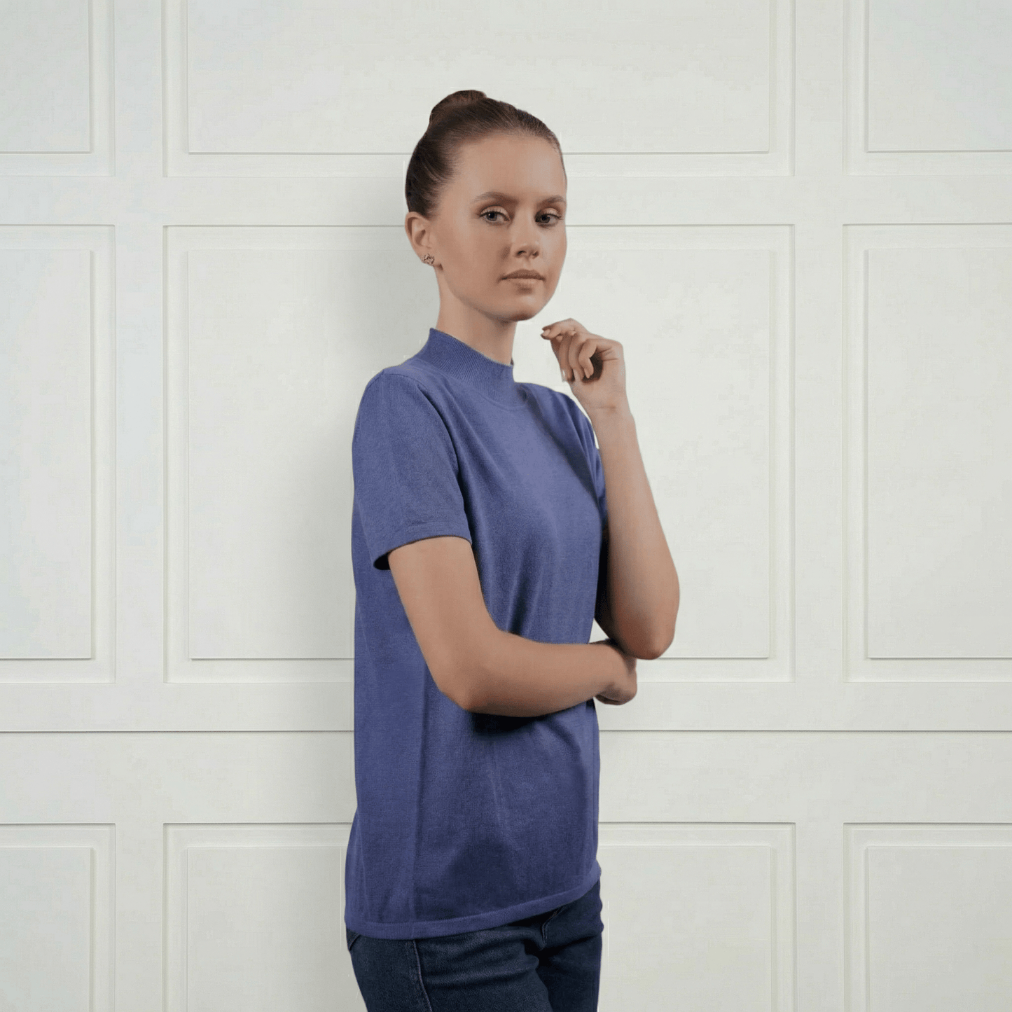 Cashmere - Cotton Mock T-Shirt - Blue Sky Cashmere