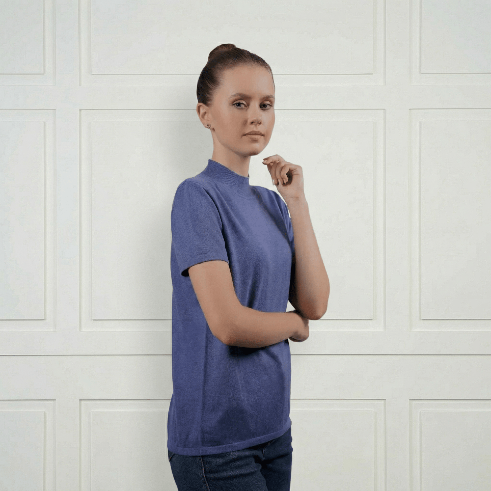 Cashmere - Cotton Mock T-Shirt - Blue Sky Cashmere