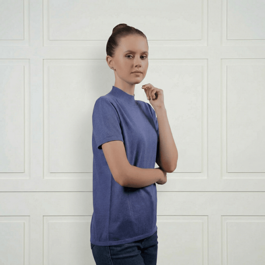 Cashmere - Cotton Mock T-Shirt - Blue Sky Cashmere