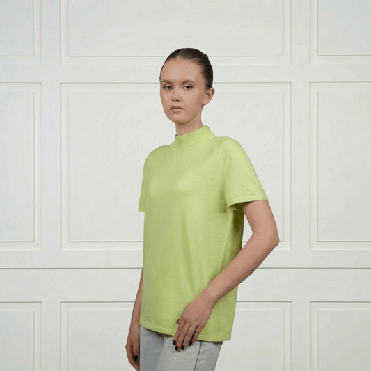 Cashmere - Cotton Mock T-Shirt - Blue Sky Cashmere