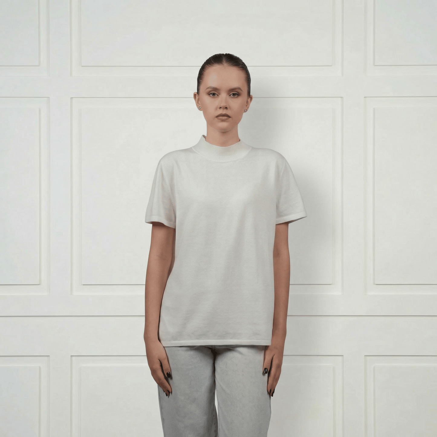Cashmere - Cotton Mock T-Shirt - Blue Sky Cashmere