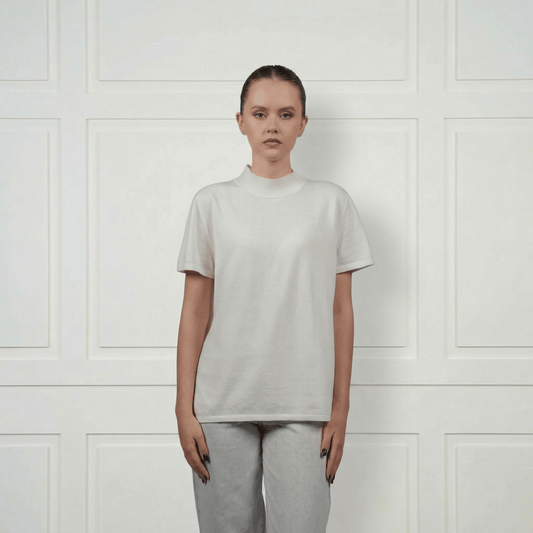 Cashmere - Cotton Mock T-Shirt - Blue Sky Cashmere