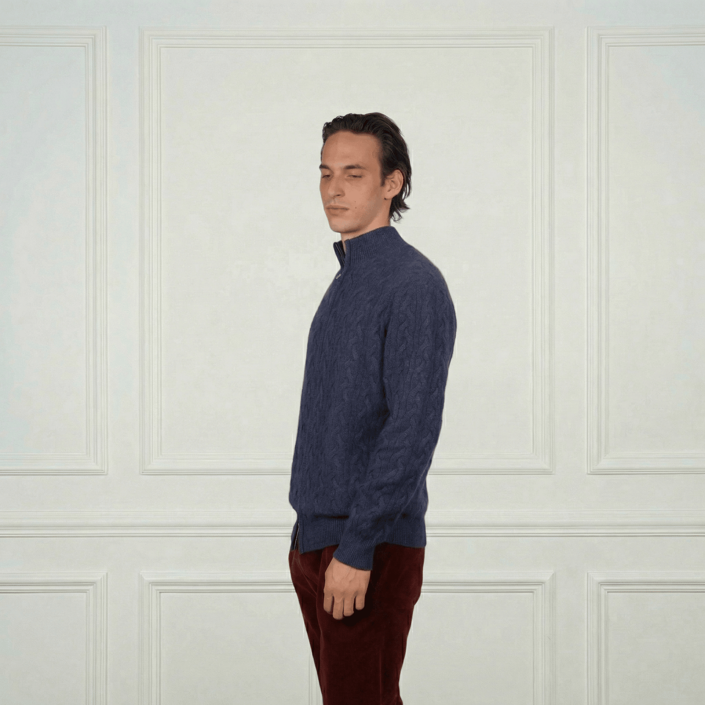 Cashmere Double - Zip Cardigan - Blue Sky Cashmere