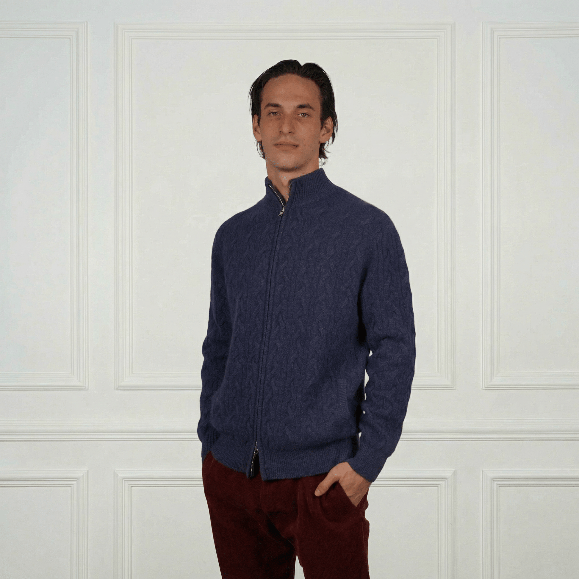 Cashmere Double - Zip Cardigan - Blue Sky Cashmere