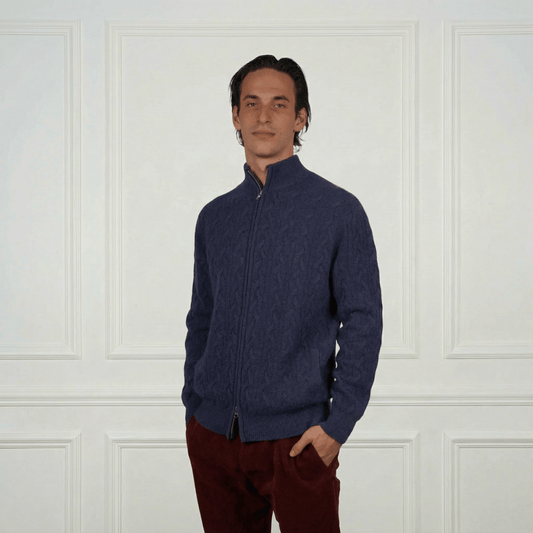 Cashmere Double - Zip Cardigan - Blue Sky Cashmere