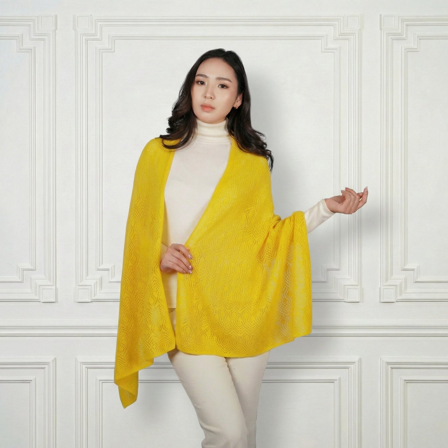 Cashmere Print Shawl - Blue Sky Cashmere