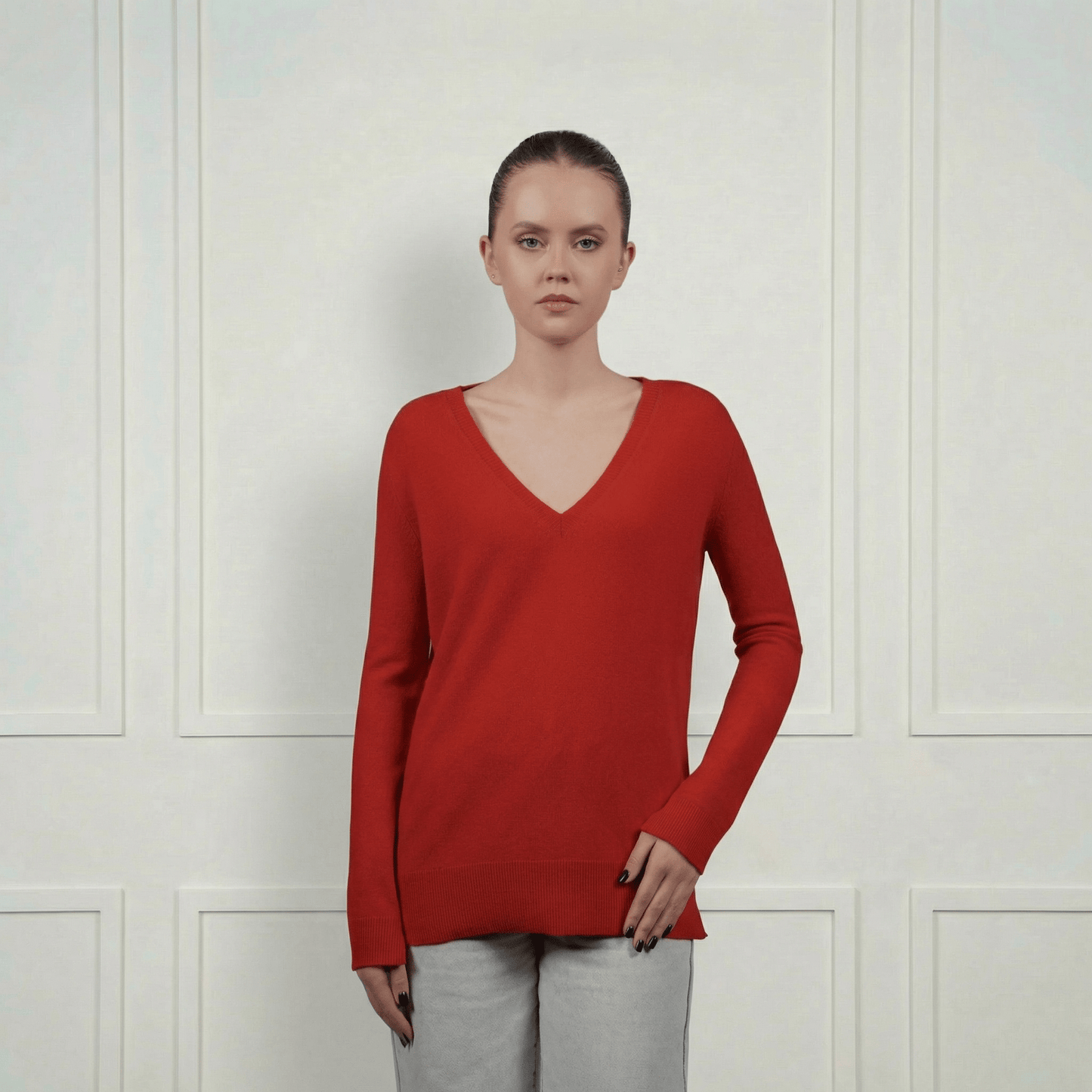 Classic V - Neck Cashmere Sweater - Blue Sky Cashmere