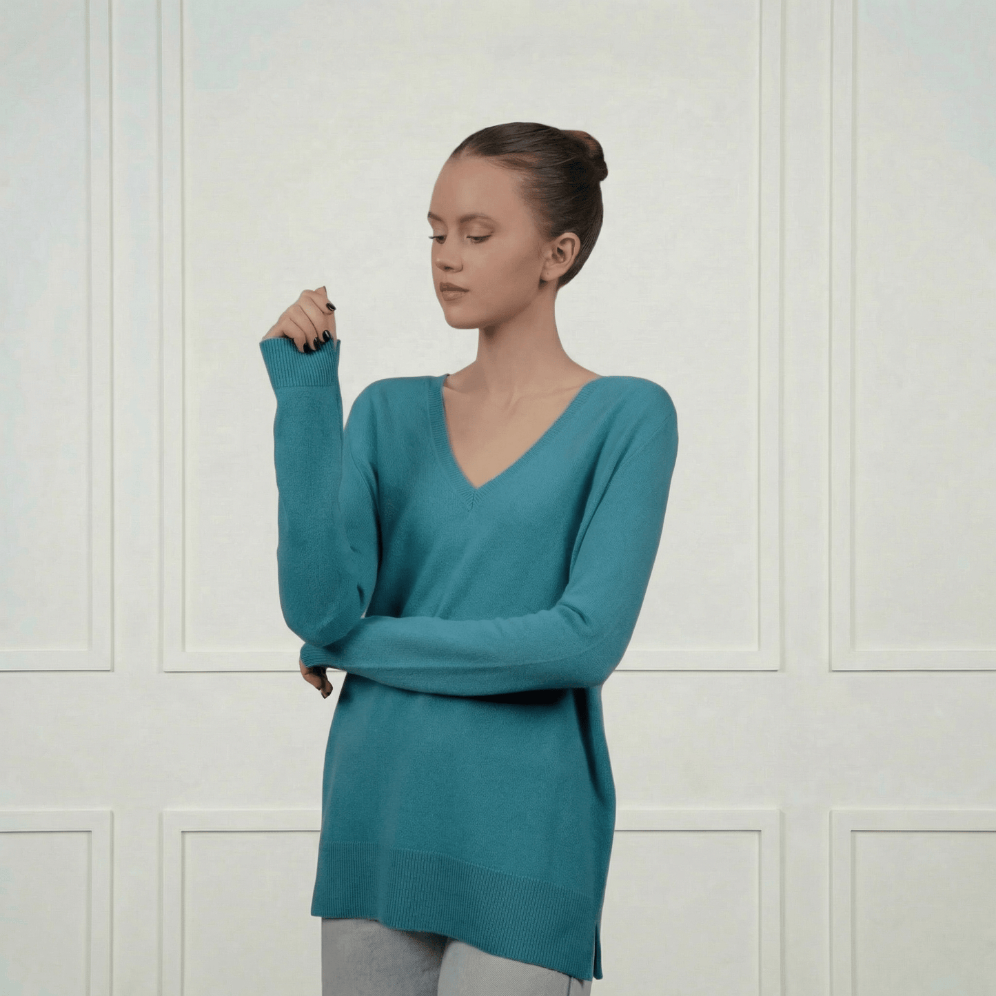 Classic V - Neck Cashmere Sweater - Blue Sky Cashmere