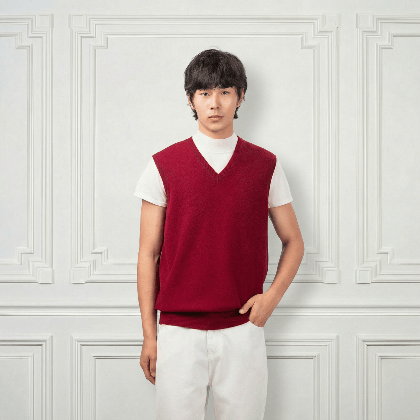 Classic V Neck Cashmere Vest - Blue Sky Cashmere