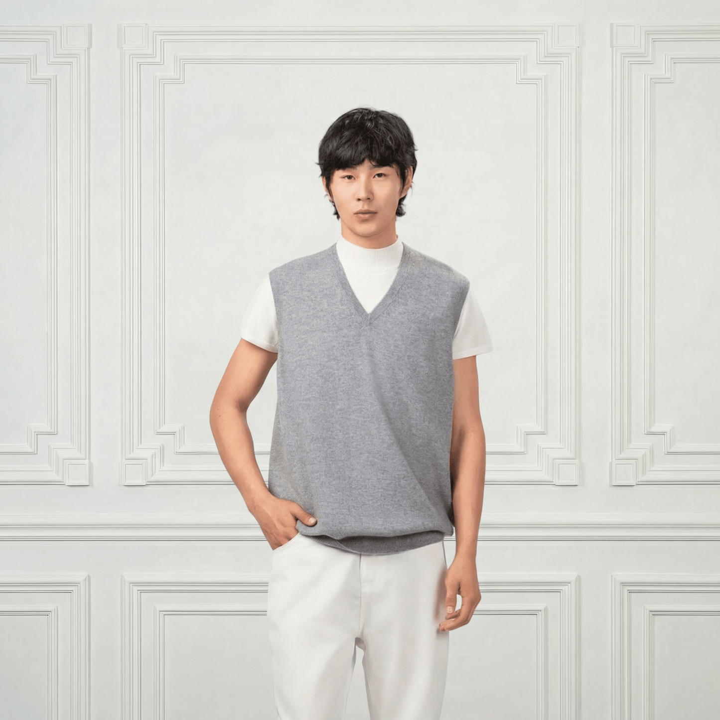 Classic V Neck Cashmere Vest - Blue Sky Cashmere
