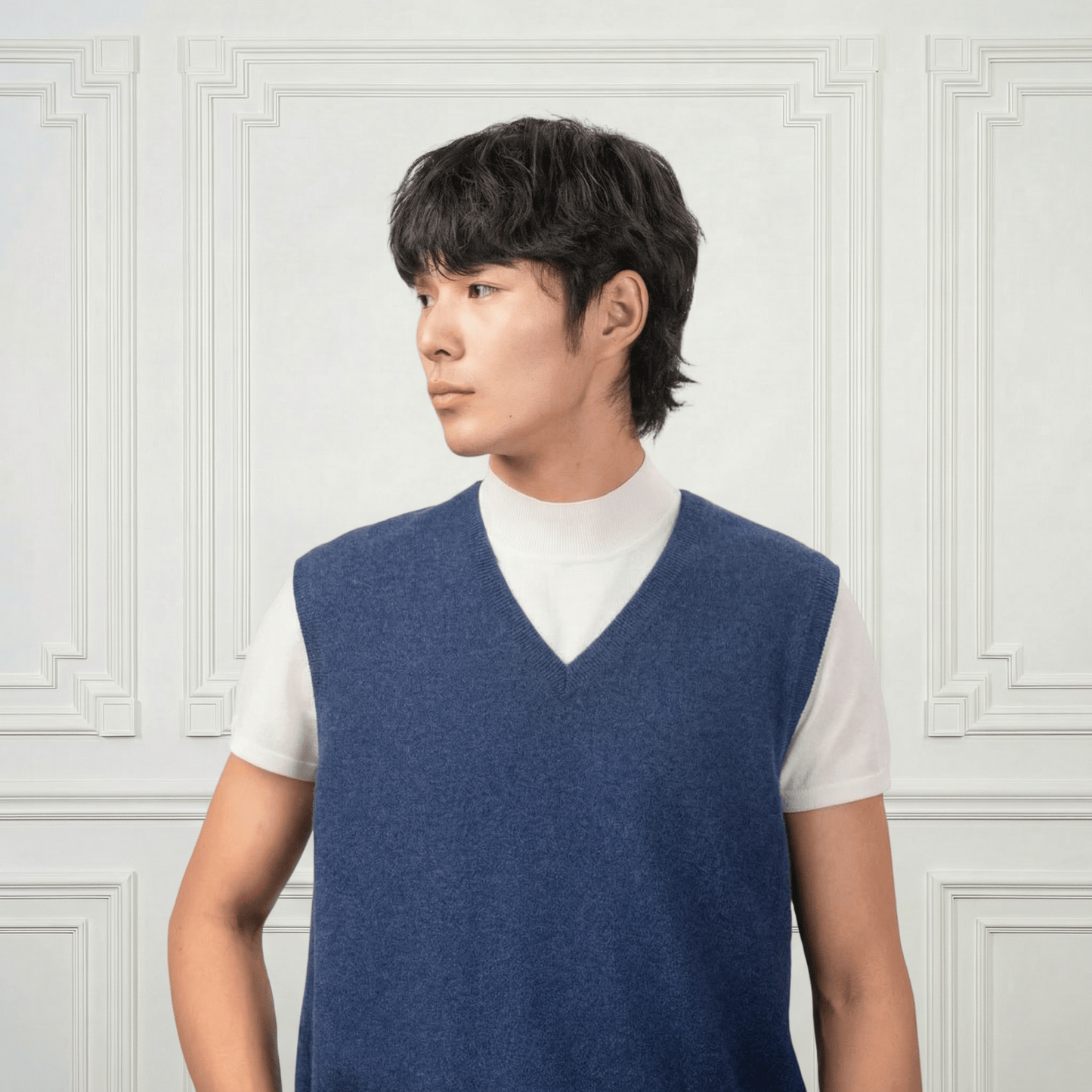 Classic V Neck Cashmere Vest - Blue Sky Cashmere