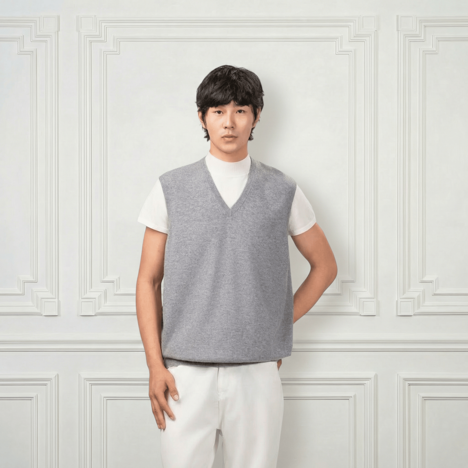 Classic V Neck Cashmere Vest - Blue Sky Cashmere