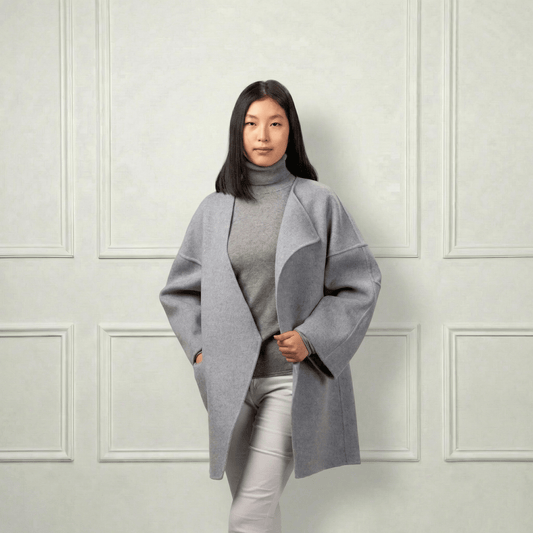 Collarless Short Wool Coat - Blue Sky Cashmere