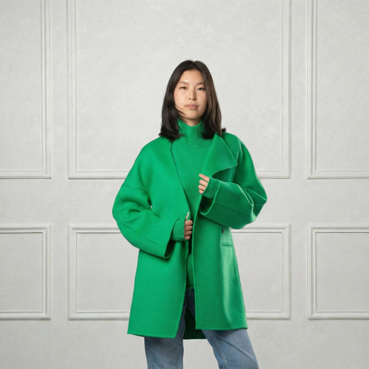 Collarless Wool Short Coat - Blue Sky Cashmere