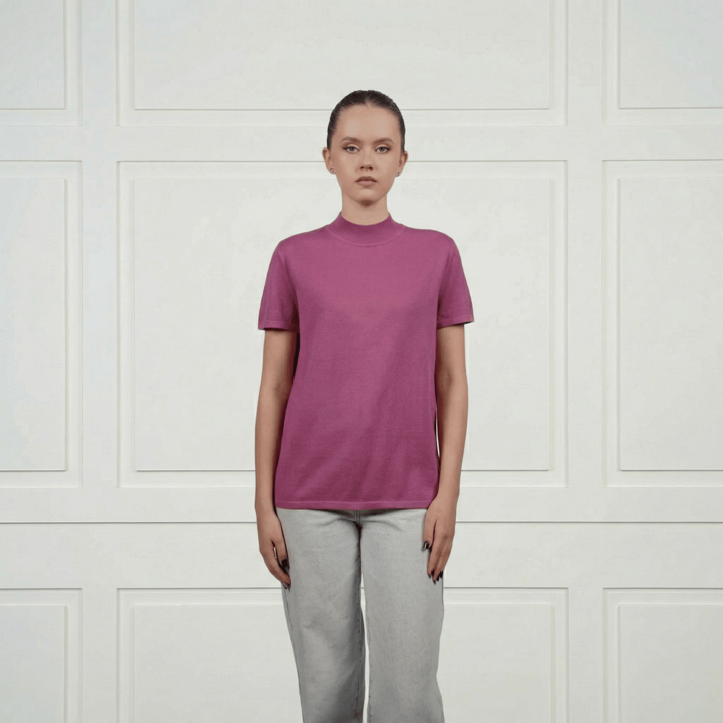 Cotton Silk Cashmere Blend Crew Neck T-Shirt - Blue Sky Cashmere
