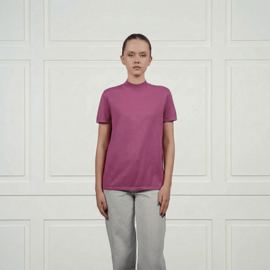 Cotton Silk Cashmere Blend Crew Neck T-Shirt - Blue Sky Cashmere