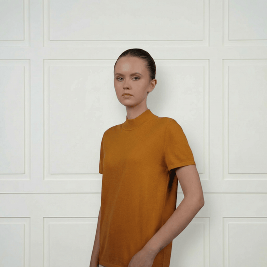 Cotton Silk Cashmere Blend Crew Neck T-Shirt - Blue Sky Cashmere