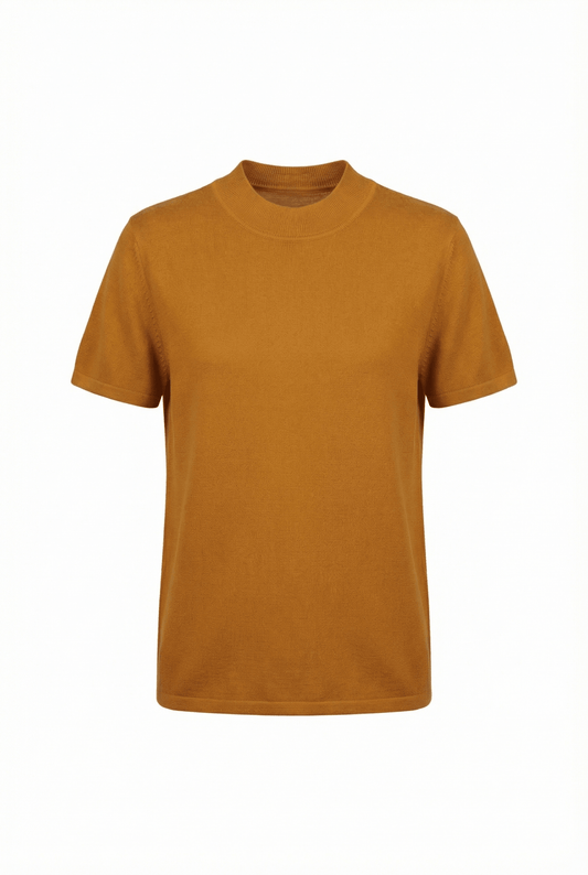 Cotton Silk Cashmere Blend Crew Neck T-Shirt - Blue Sky Cashmere