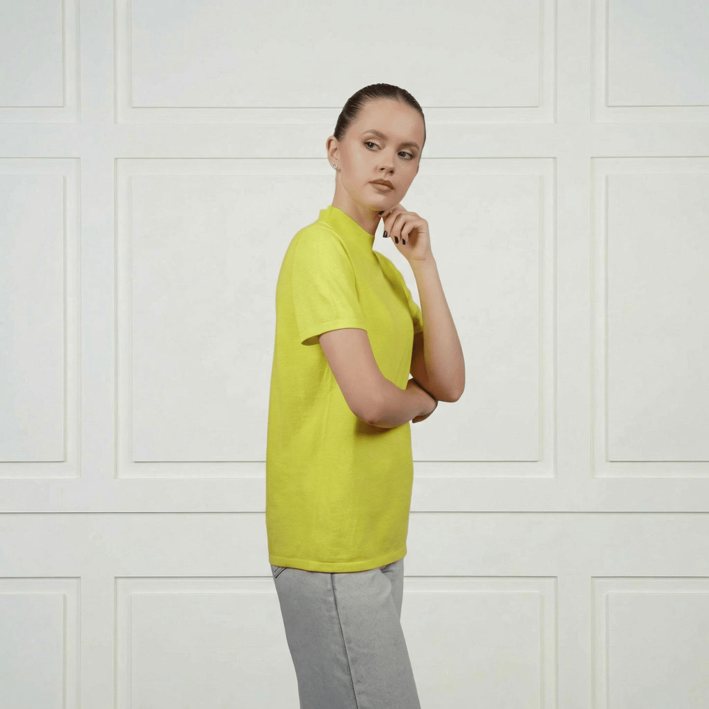 Diana Mock Neck Silk&Cashmere T-Shirt - Blue Sky Cashmere