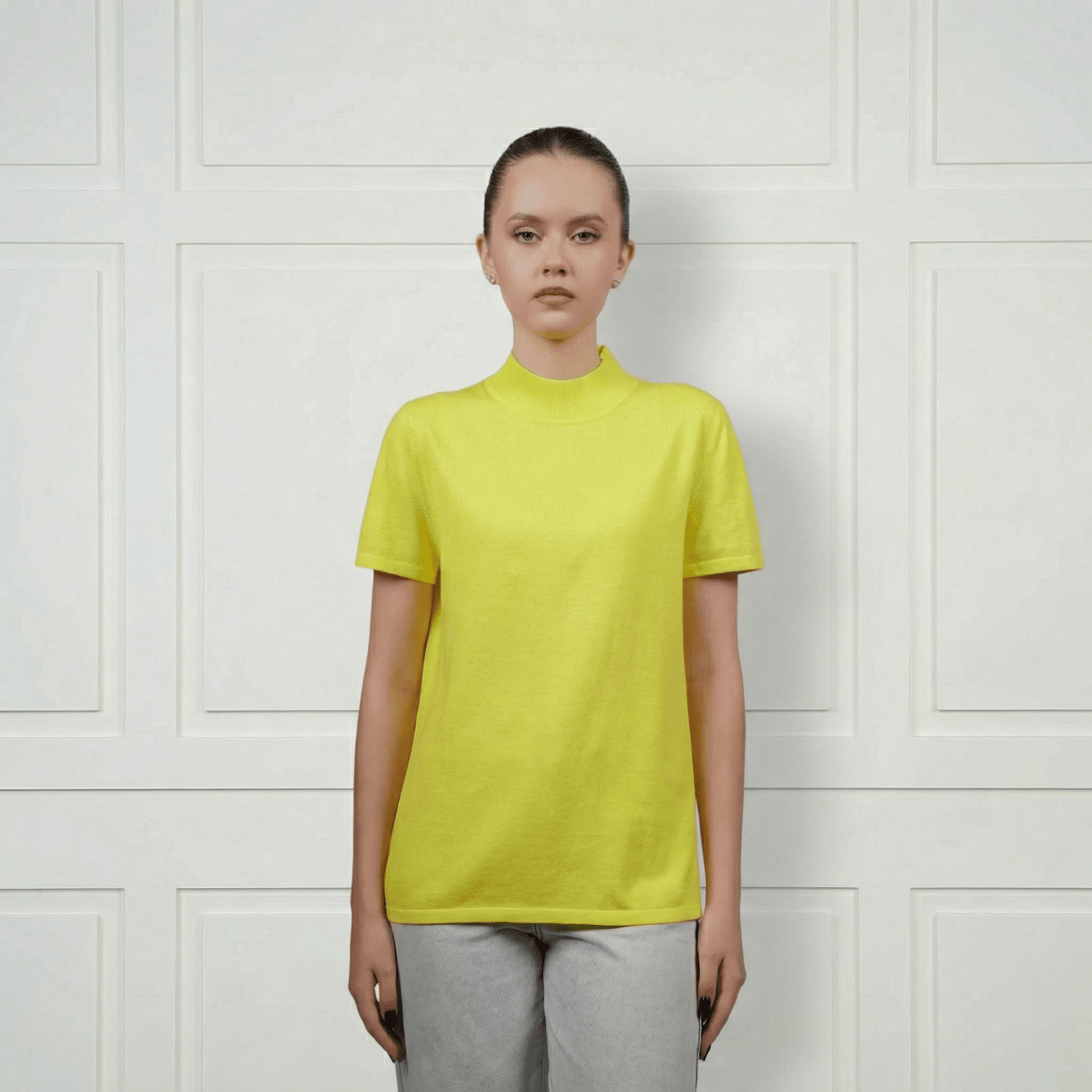 Diana Mock Neck Silk&Cashmere T-Shirt - Blue Sky Cashmere