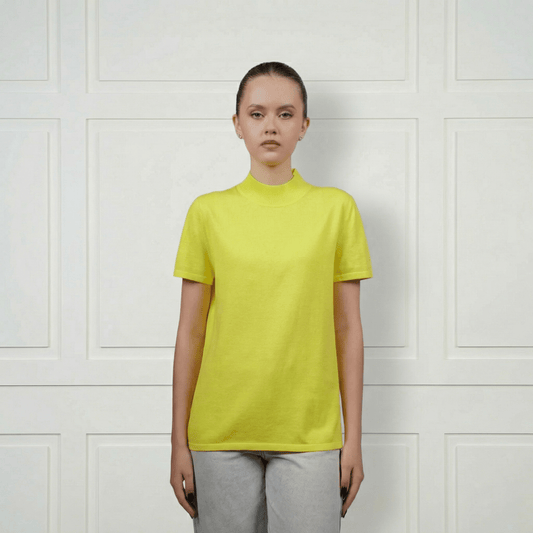 Diana Mock Neck Silk&Cashmere T-Shirt - Blue Sky Cashmere