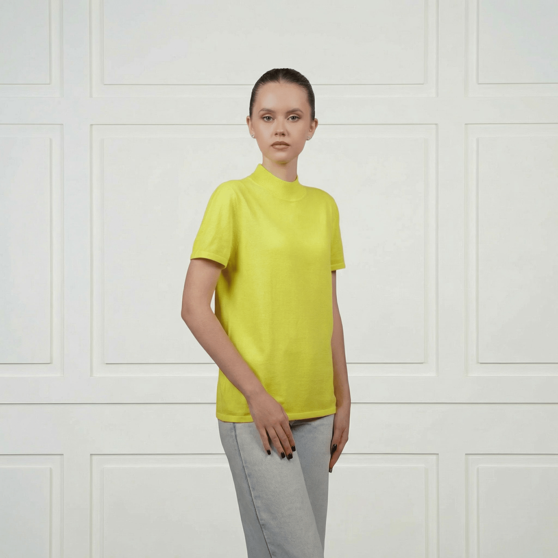Diana Mock Neck Silk&Cashmere T-Shirt - Blue Sky Cashmere