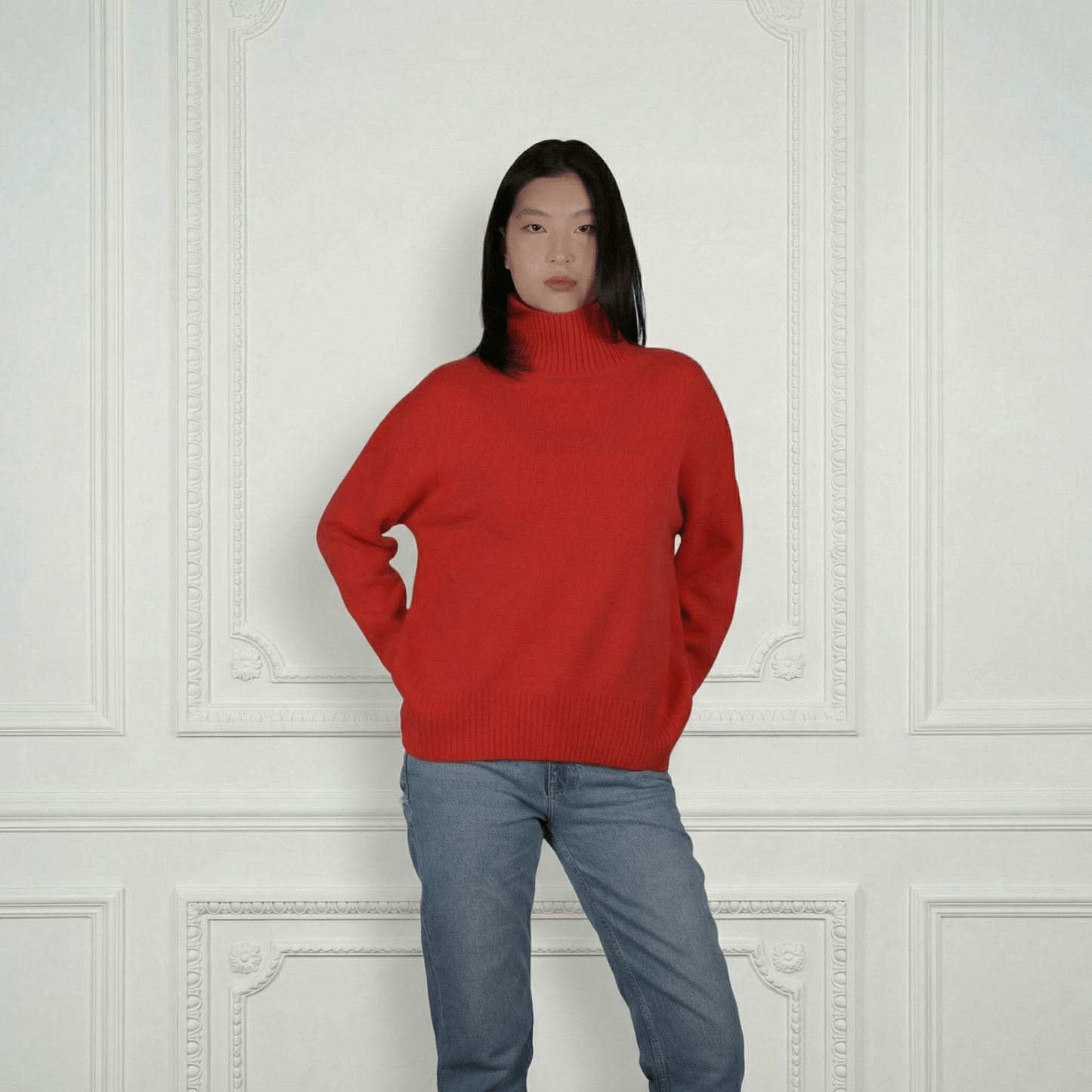 Diana Ribbed Cashmere Mock Turtleneck - Blue Sky Cashmere