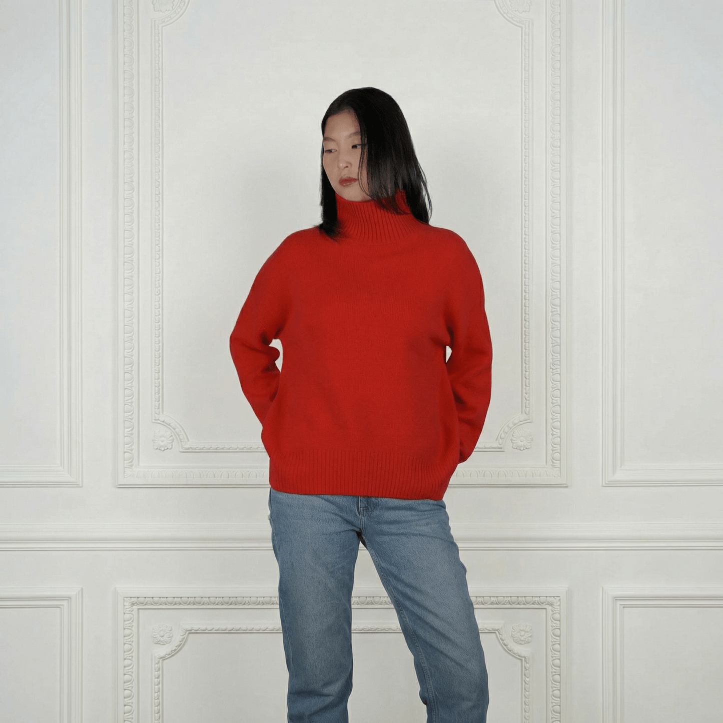 Diana Ribbed Cashmere Mock Turtleneck - Blue Sky Cashmere