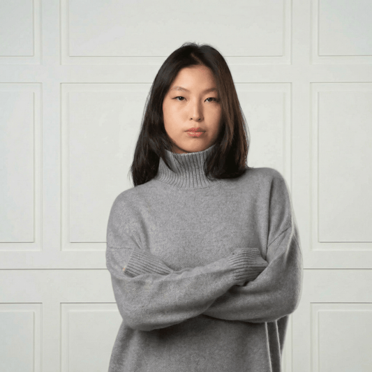 Diana Ribbed Cashmere Mock Turtleneck - Blue Sky Cashmere