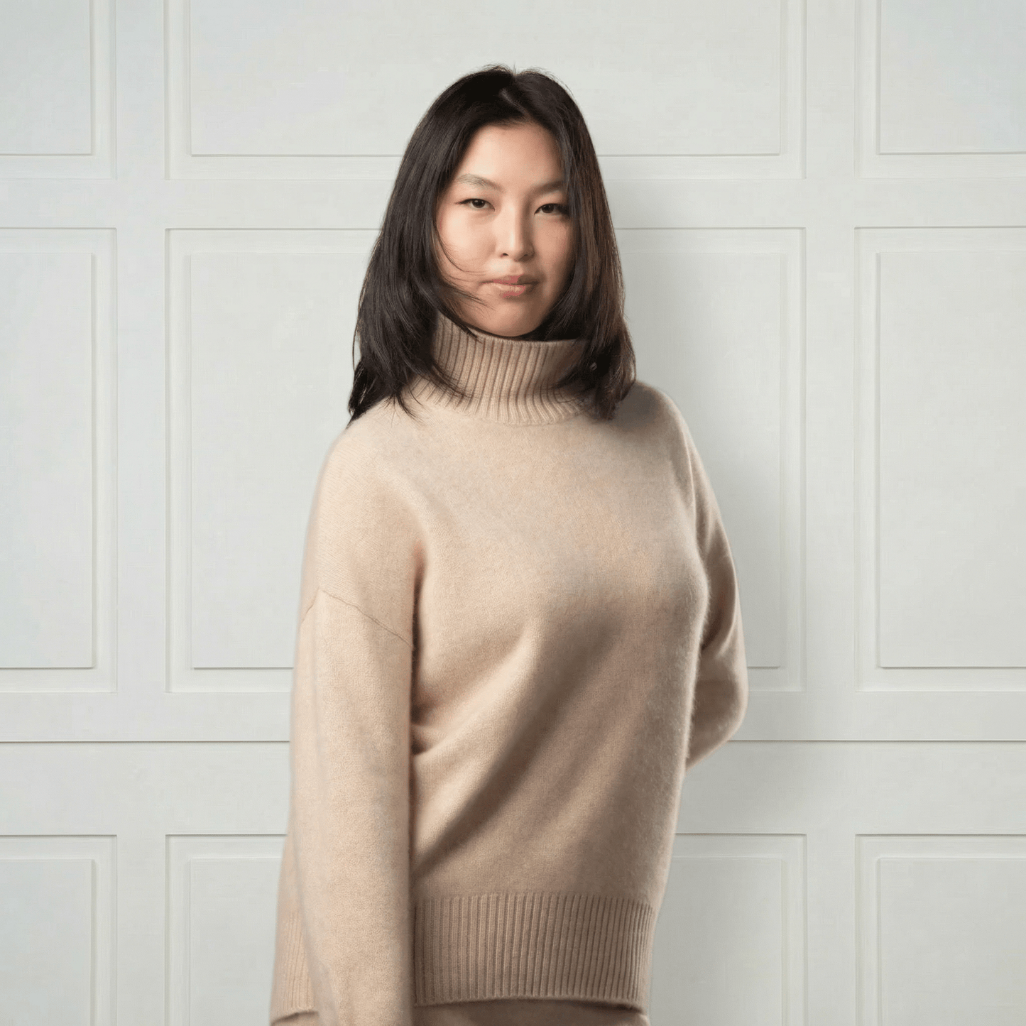 Diana Ribbed Cashmere Mock Turtleneck - Blue Sky Cashmere