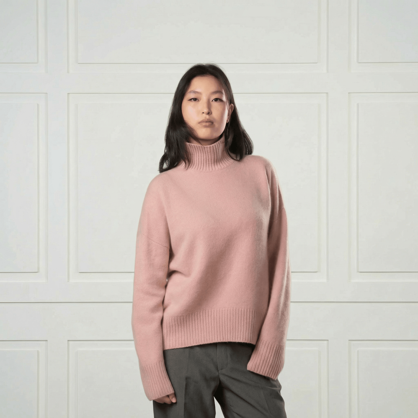 Diana Ribbed Cashmere Mock Turtleneck - Blue Sky Cashmere