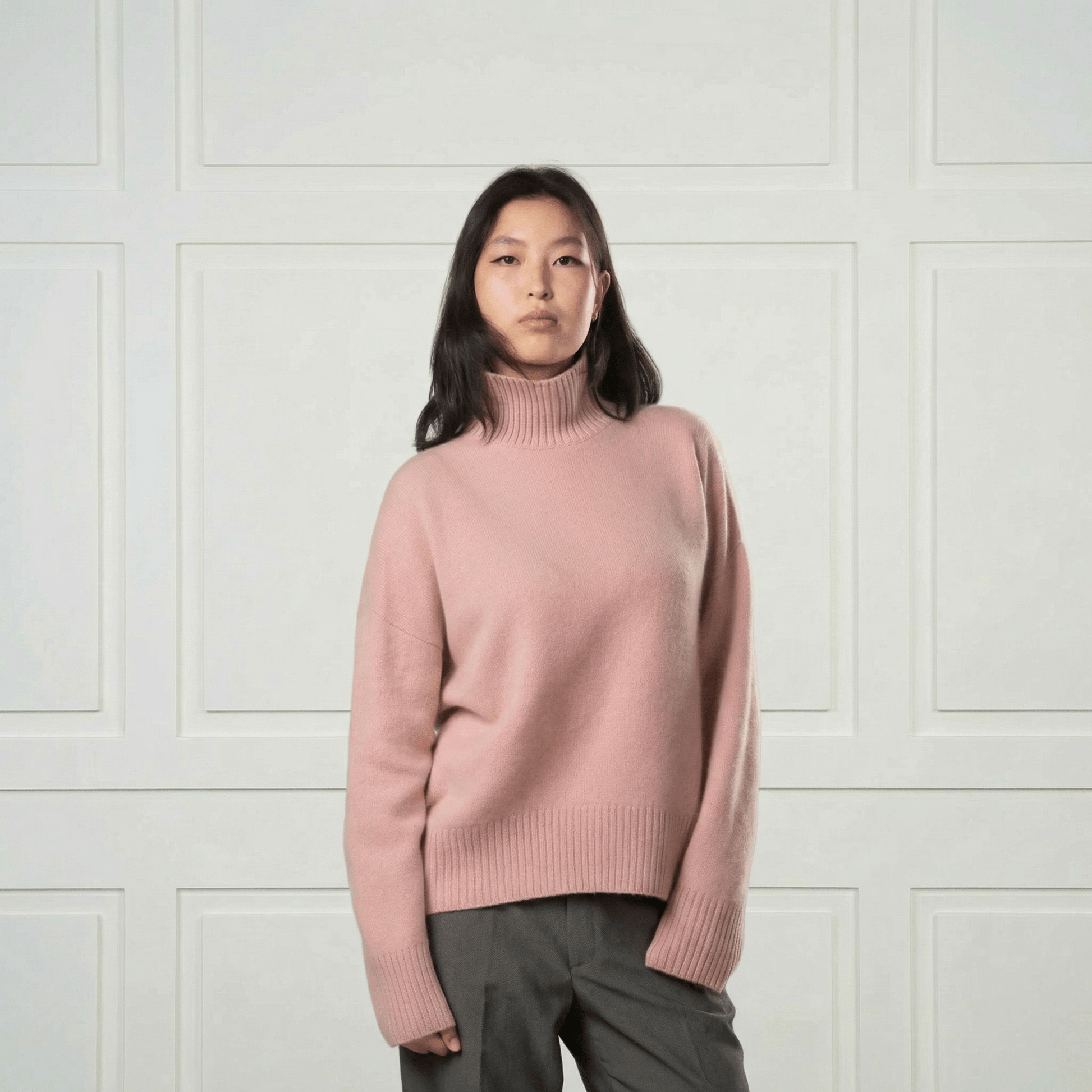 Diana Ribbed Cashmere Mock Turtleneck - Blue Sky Cashmere