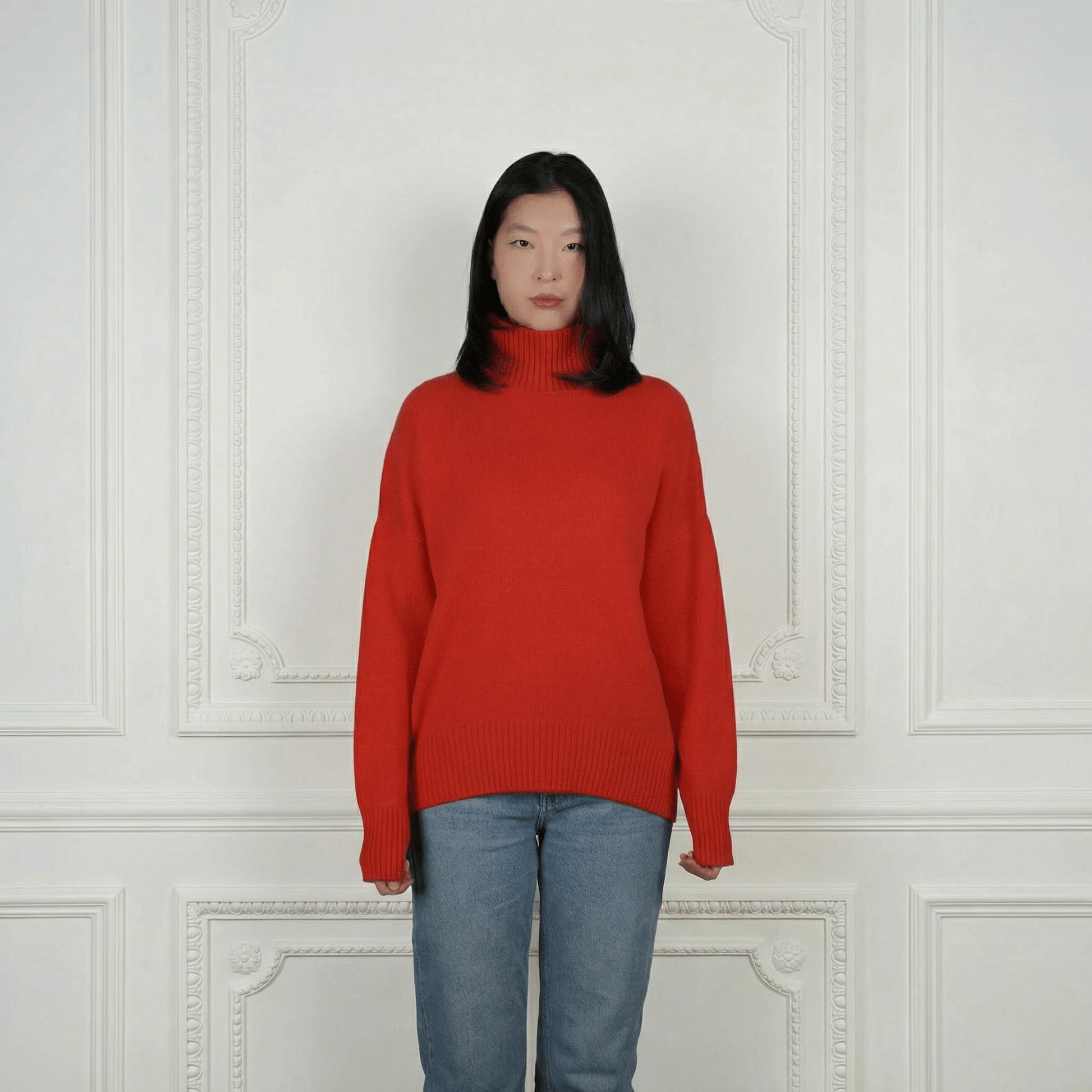 Diana Ribbed Cashmere Mock Turtleneck - Blue Sky Cashmere