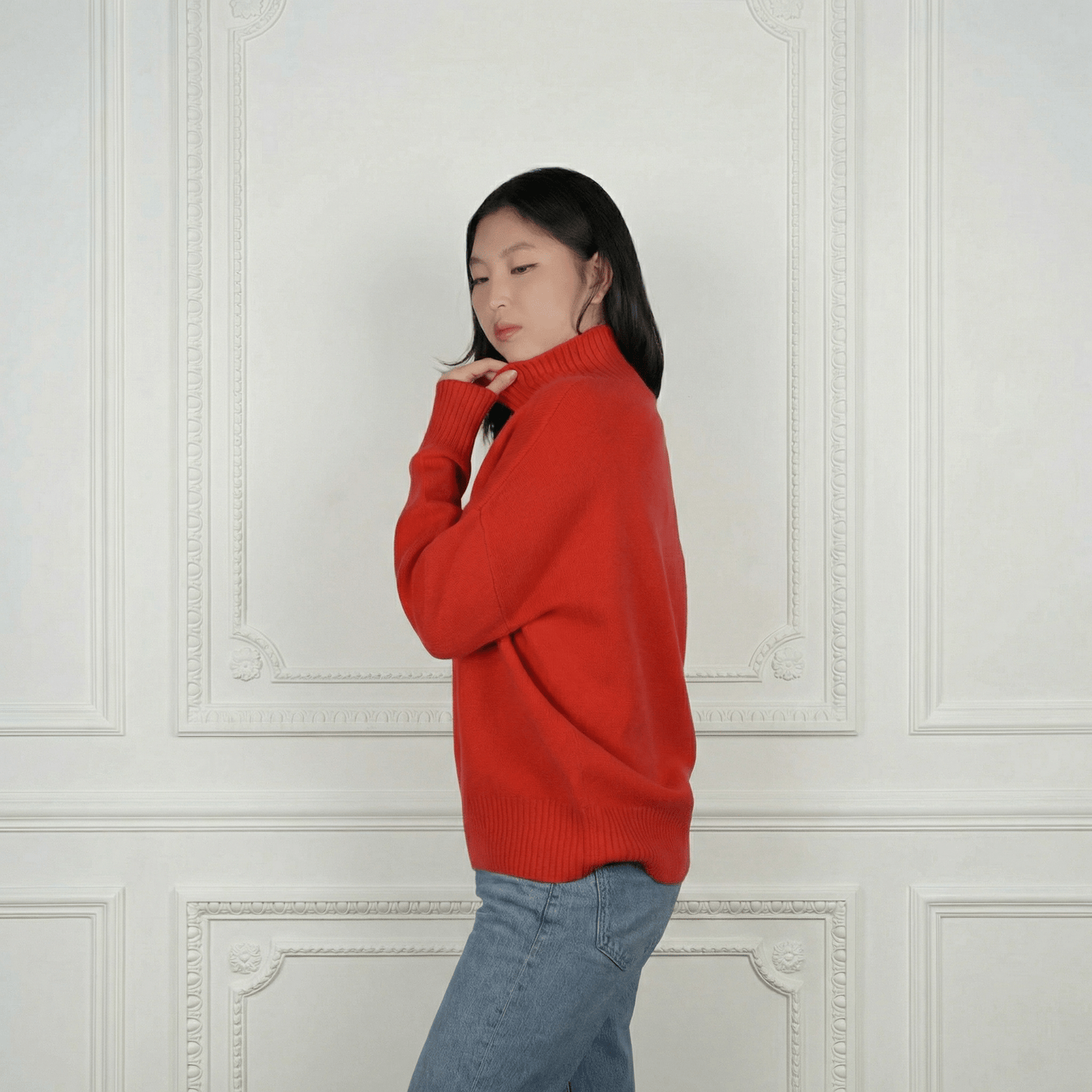 Diana Ribbed Cashmere Mock Turtleneck - Blue Sky Cashmere