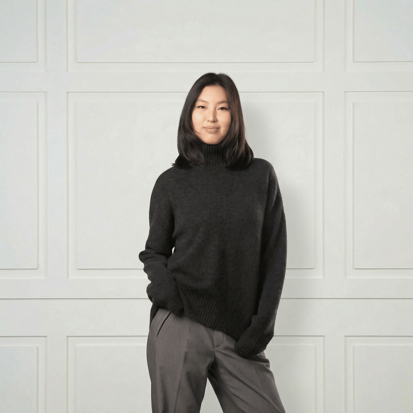 Diana Ribbed Cashmere Mock Turtleneck - Blue Sky Cashmere