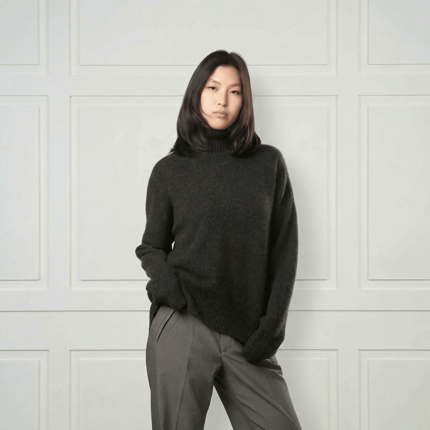 Diana Ribbed Cashmere Mock Turtleneck - Blue Sky Cashmere