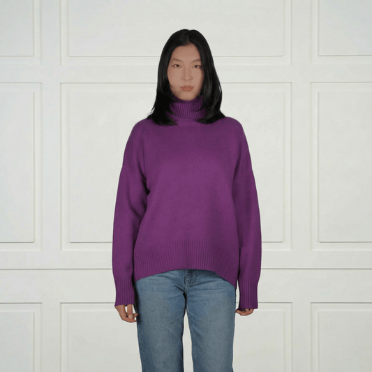 Diana Ribbed Cashmere Mock Turtleneck - Blue Sky Cashmere