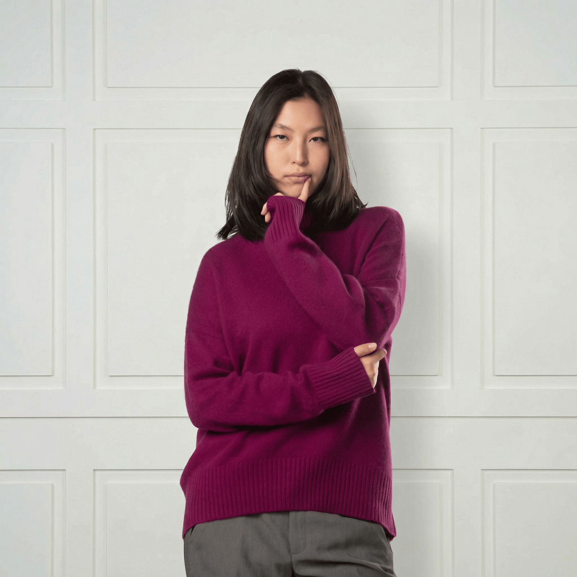 Diana Ribbed Cashmere Mock Turtleneck - Blue Sky Cashmere