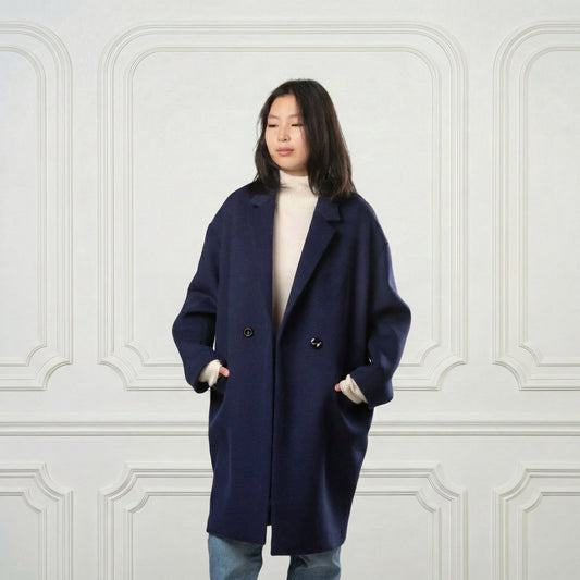 Eleanor One - button Wool Coat - Blue Sky Cashmere