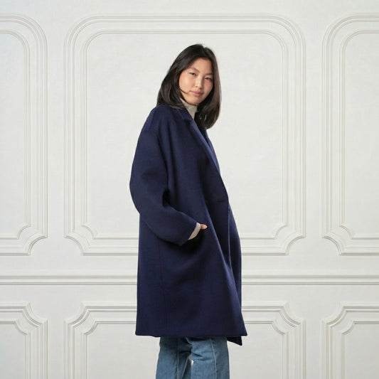 Eleanor One - button Wool Coat - Blue Sky Cashmere